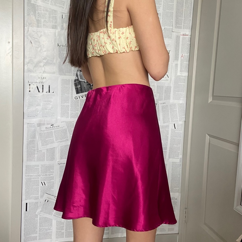 Pink satin mini skirt